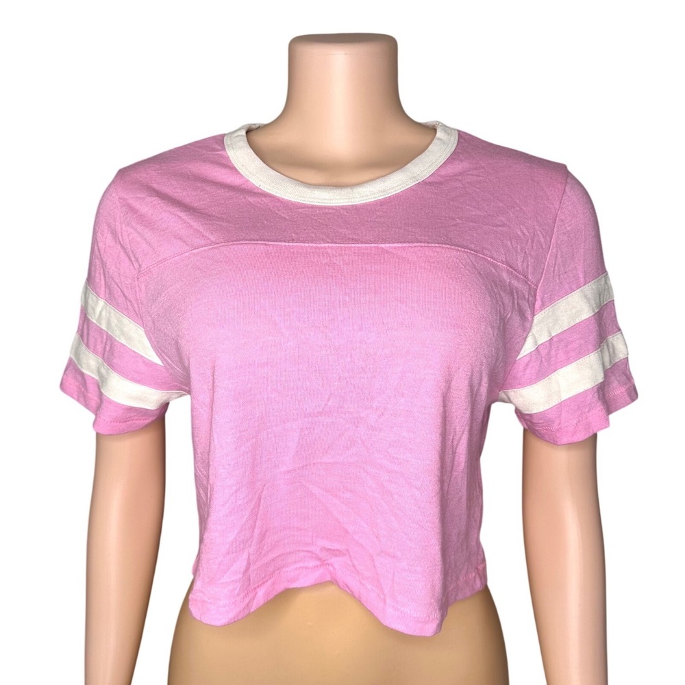 Alternative Apparel Women's Eco Cropped Football Tee Size Small Pink‎ NWT
